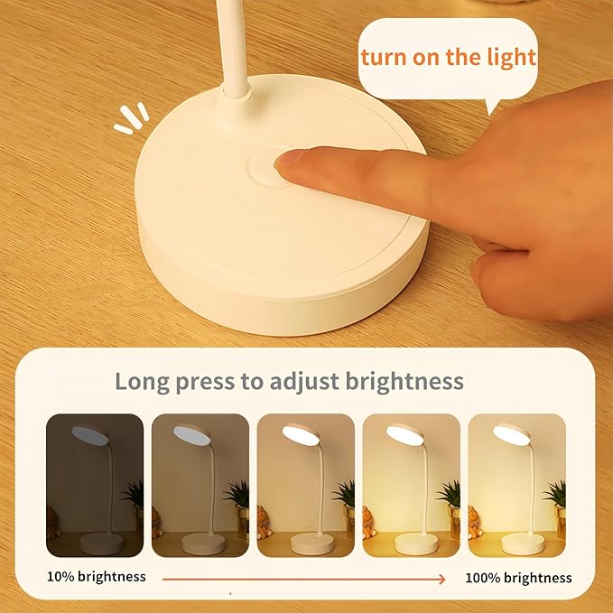 Small desk lamp USB rechargeable desk lamp with 3 color modes, dimmable learning lamp for learning, reading and writing, art and handicrafts, nail art, flexible gooseneck desk lamp