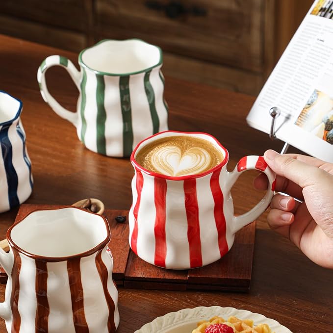 Ceramic Coffee Mug,14 oz Large Mug,Cute Coffee Mug, Ceramic Mug,Hand-Painted Coffee Cup (Blue)