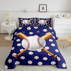 Baseball Comforter Set Sports Bedding Set Ball Comforter for Kids Boys Girls Baseball Games Blue Duvet Set Room Decor Quilt Baseball Bat Print Full Size Boys