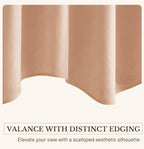 Blush Beige Velvet Window Valance 52x18 Inch 1 Panel | Soft Wavy Scalloped Window Treatment for Kitchen Small Windows, Elegant Half Window Drape for Bathroom, Cabinet