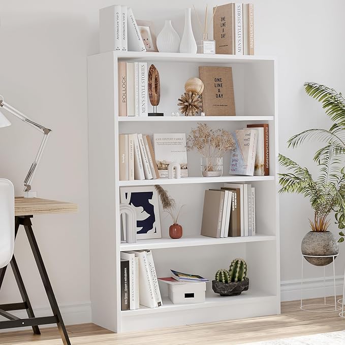 Farini 4 Shelf boockase Display Bookcase Freestanding Wooden Bookshelves for Home Office Living Room,48 Inch Height,White