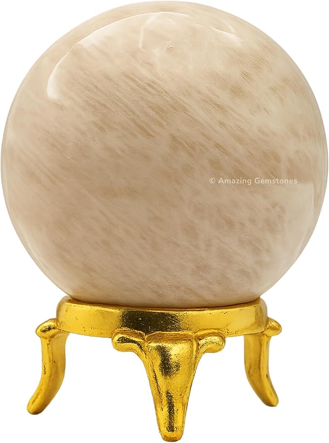 Amazing Gemstone Cream Moonstone Crystal Ball with Stand - 2 Inches Crystal Sphere Meditation Balls for Witchcraft and Decorative Balls