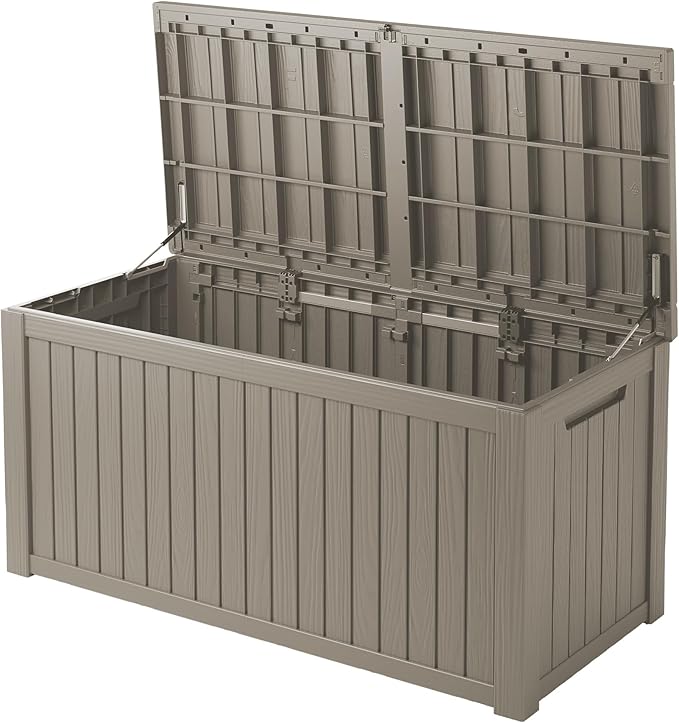 200 Gallon Waterproof Large Resin Deck Box Indoor/Outdoor Lockable Storage Container and Seating for Garden, Pool, and Patio (200 Gallon, Grey)