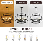 24" Black Chandelier, 6-Light Farmhouse Pendant Light Fixture with Geometric Metal Frame, Modern Industrial Ceiling Hanging Light for Dining Room, Living Room, Bedroom, Kitchen Island, Hallway, Foyer