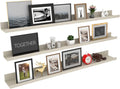 Giftgarden 47 Inch Floating Shelves for Wall Creamy White Beige Wood-Grain, Long Picture Ledge Large Wooden Photo Shelf for Living Room Bedroom Nursery Office, Set of 3 Different Sizes