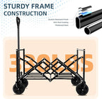 Favoyard Collapsible Wagon 100L & 330LBS, Heavy Duty Wagon Carts Foldable, Portable Folding Wagons with All - Terrain Wheels& Drink Holders, for Grocery Camping Beach Shopping Garden, Black