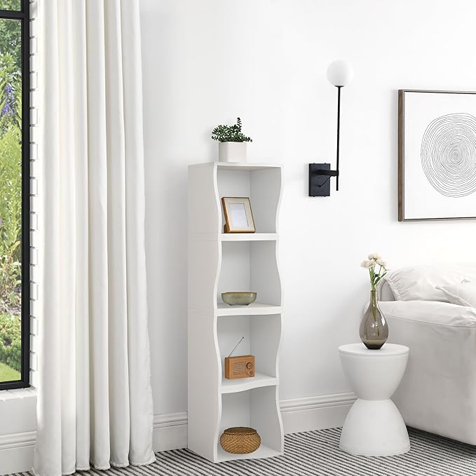 ECYIL Double Layered Independent Storage Rack, Full Circular Color Blocking Bookshelf, Suitable for Home, Office, Living Room, etc (white)