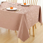 Smiry Square Waterproof Heavy Duty Vinyl Tablecloths, 54 x 54 Inch | Wipeable Washable Floral Embossed Table Cover for Kitchen and Dining Room, Indoor & Outdoor Use, Tan