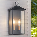 18 Inch Wall Light in Clear Glass and Textured Black and Golden Candle Cap Sleeve,Outdoor Lighting Wall Sconce,2-Light 120watts for House Doorway Garage,Bulb Not Included.