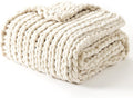 YnM Chunky Throw Blanket, Hand Knitted with Chenille Yarn, Skin Friendly, Ventilated and Breathable, Machine Washable, Home Décor Piece for Couch, Sofa and Bed (Butter Cream, 30x40 Inch)