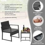 FDW 3 Piece Patio Furniture Sets Wicker Patio Chairs Rattan Outdoor Bistro Set Outdoor Furniture for Backyard Porch Poolside Lawn,Grey Cushion