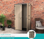 KINYING Sheds & Outdoor Storage, 66 cu.ft Vertical Outdoor Storage Cabinet, Resin Storage Sheds Outdoor with Floor for Garden Tools,Patio Furniture,Garbage Cans(Brown Color)