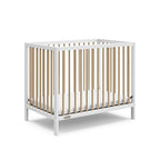 Graco Teddi 4-in-1 Convertible Mini Crib with Bonus Water-Resistant Mattress (White with Driftwood) – GREENGUARD Gold Certified, 2.75-Inch Mattress Included, Convenient Size, Easy 30-Minute Assembly
