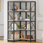 YITAHOME Corner Bookshelf, 5-Tier L-Shaped Bookcase Storage Organizer, Tall Open Display Freestanding Storage Rack Modern Book Shelf for Living Room, Bedroom, Home Office, White
