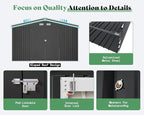 AMERLIFE 12x20x7.2 FT Metal Storage Shed with 2 Transparent Panels, Outdoor Tool Shed with Hinged Double Doors, Windows & Vents, Reinforced Steel Frame for Backyard Garden, DIY Workshop, Dark Gray