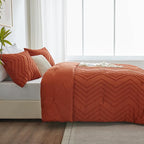 CozyLux King Size Comforter Set Burnt Orange - 3 Pieces Terracotta Boho Tufted Shabby Chic Bedding Comforter Set for All Seasons, Chevron Bedding Sets with Comforter & 2 Pillow Shams