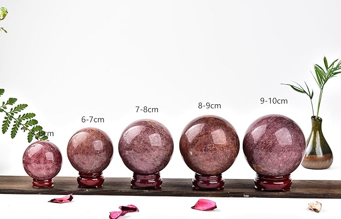 JIC Gem Large Healing Crystal Ball with Decoation Stand Red Strawberry Gemstone Sphere Ball for Meditation 、Energy、Reiki Ball (90-100mm)