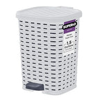 Superio Small Outdoor Trash Can with Lid for Dog Poop 1.5 Gallon/6 L Mini Plastic Garbage Can with Foot Pedal for Bathroom, Bedroom, Office, Patio, Wicker Smoke