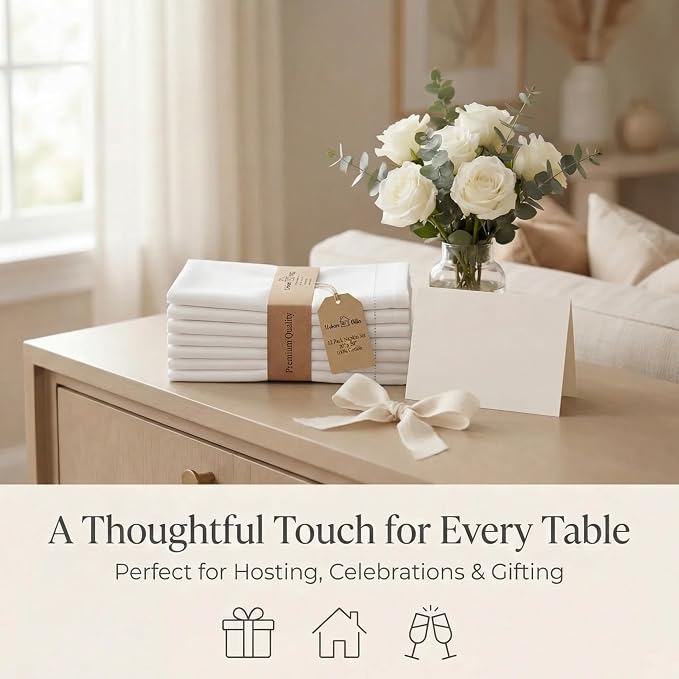 Urban Villa Hemstitch Cloth Dinner Napkins Cotton 20”x20” (Set of 12)-White