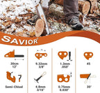 Savior 3PC 12 Inch Chainsaw Chain for Greenworks 40V 20262 20292 Chainsaw, 12" Replacement Chain for Sun Joe SWJ698E 9A Chain Saw - 3/8" - .050" - 45 DL