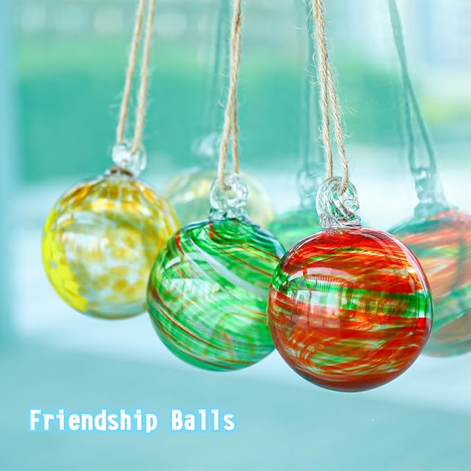 VCUTEKA Hanging Garden Gazing Ball, Hand-Blown Glass Witch Ball for Outdoor Garden Décor, 6pcs 3" Colorful Swirl