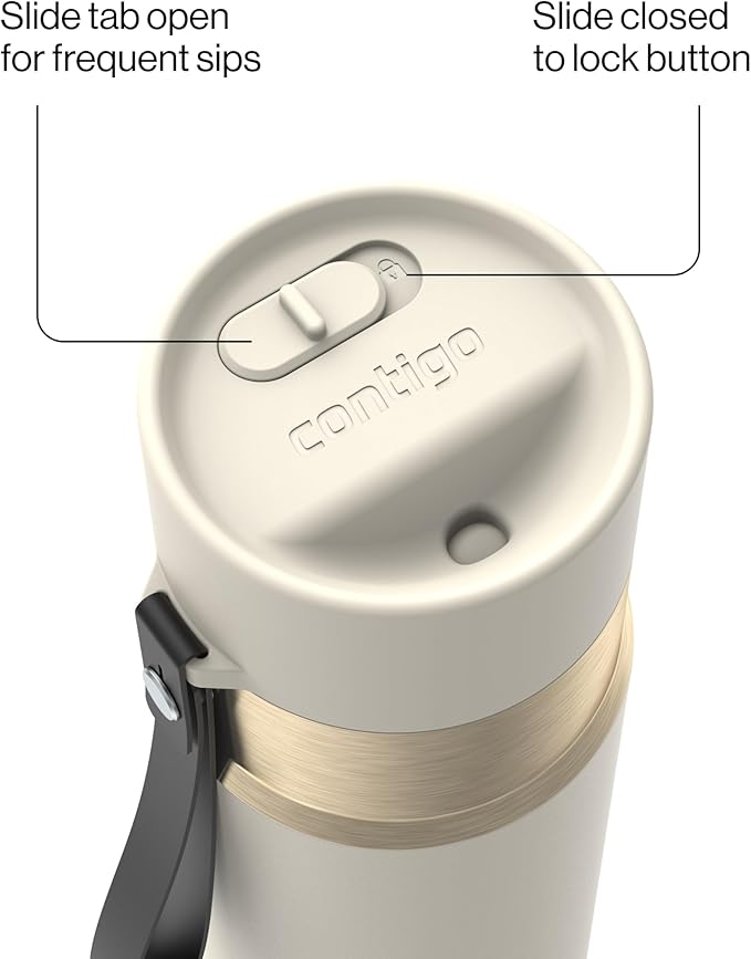 Contigo AutoSeal 24 oz Stainless Steel Vacuum-Insulated Water Bottle with Leakproof Push-Button Spout & Lock, Carry Strap, BPA-Free & Lead-Free, Dishwasher Safe
