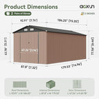 Aoxun 8'x15' Outdoor Metal Storage Shed with Lockable Door & Sloping Roof- Ideal for Tools, Garden Equipment & Bikes, Perfect for Patio Placement(Brown)
