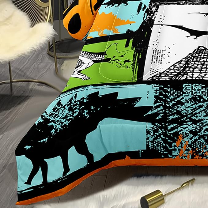 Bodhi Boys Bedding Set Full,Kids Teen Comforter Set with Pillowcases,Teen Boys Full Size Dinosaur Comforter Set,Cartoon Dinosaur Bedding Set for Boys Kids