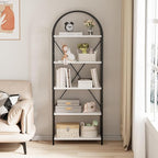 5-Tier Bookshelf, 24 Inch Width Industrial Arched Bookcase, Vintage Storage Rack with Open Shelves, Free Standing Shelf for Home Office, Living Room,Bedroom, Black & White