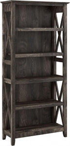 Bush Furniture Key West Tall 5 Shelf Bookcase in Dark Gray Hickory