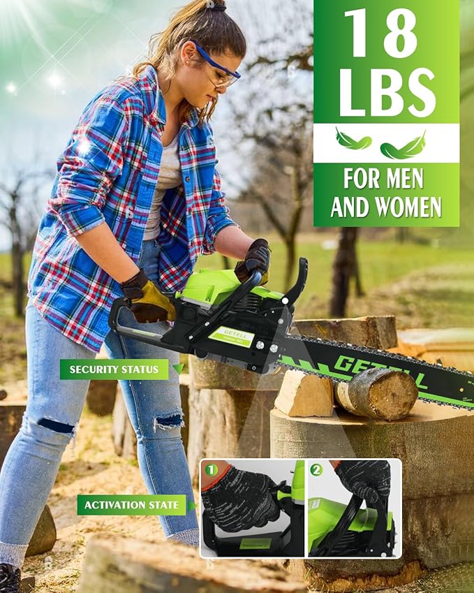 Professional 58cc Gas Powered Chainsaw with Quick-Switch Dual Bar 18/20 Inch System – Heavy Duty Chain Saw with Easy-Start for Tree Cutting, Limbing & Farm Use (GEL9902)