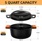 Cast Iron Dutch Oven Pot with Skillet Lid – Pre-Seasoned – Skillet Lid Cooking Pan– PFAS-Free –Umite Chef Cast Iron Skillet Cookware for Bread, Frying, Baking – Dual Handles – Oven, Grill, Campfire & Stovetop Safe – Durable & Non-Toxic, 5QT