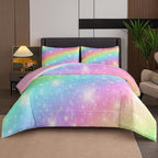 NINENINE Pink Rainbow Bedding Set Girls Bedding Set King for Girls Boys Women Soft Microfiber Stars Glitter Bedding Comforter Set -includes 1 Comforter with Matching Pillowcases……