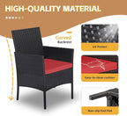 Patio Furniture Set 3 Pieces All-Weather Rattan Outdoor Furniture Patio Chairs with Tempered Glass Table for Porch Bistro Balcony Bistro Set(Black/Red)