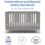 Delta Children Essex 4-in-1 Convertible Baby Crib, Grey with Natural Legs + Delta Children Twinkle Galaxy Dual Sided Recycled Fiber Core Crib and Toddler Mattress (Bundle)