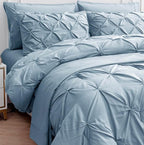 Lane Linen California King Comforter Set, 7 Piece Cal King Bed in a Bag, Pintuck Cal King Bedding Set, Soft Cali King Bed Set, Cal King Bed Comforter Set with Sheets, Pillowcases & Shams - French Blue