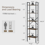 Tajsoon 5 Tier Ladder Bookshelf Industrial Ladder Shelf, Narrow Tall Skinny Bookshelf with Metal Frame, Multipurpose Standing Book Shelf for Bedroom, Living Room, Kitchen, Home Office, Rustic Brown