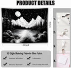 keowhsf Starry Night Mountain Lake Tapestry Black and White Tapestries Aesthetic Moon and Stars Wall Hanging Dark Nature Forest Tapestry for Bedroom Living Room Dorm Decor
