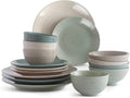 Sango Siterra Artist's Blend 16-Piece Stoneware Dinnerware Set for 4, Green, Cream & White Glossy Dishes with Speckles, Ceramic Plates and Bowls Sets for Everyday Dining, Microwave & Dishwasher Safe