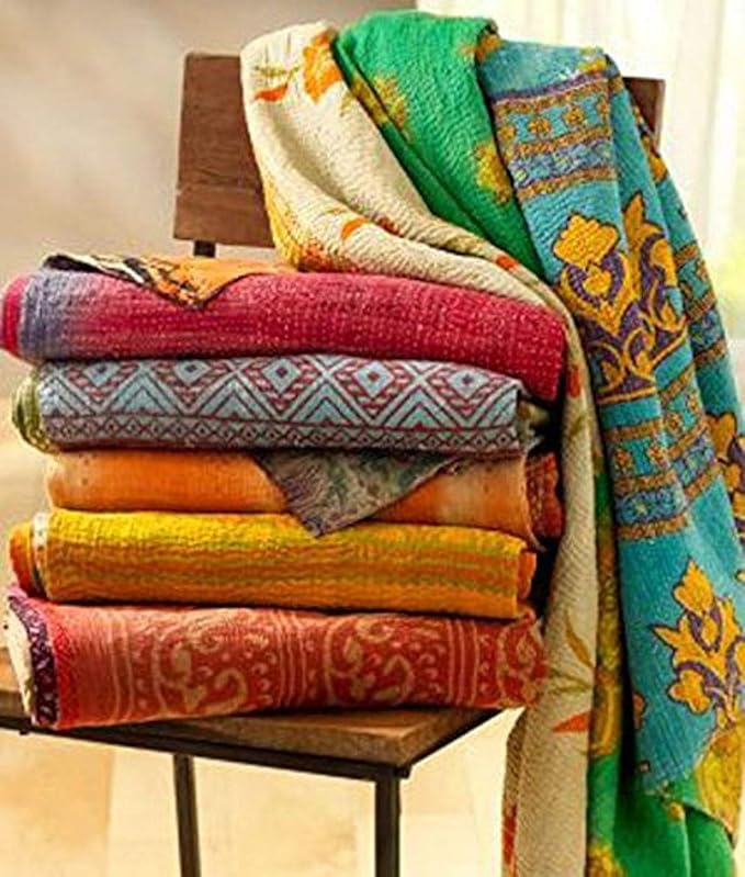 Wholesale Mix lot Tribal Kantha Quilts Vintage Cotton Bed Cover Sari Throw Old Assorted Patches Rally (3)