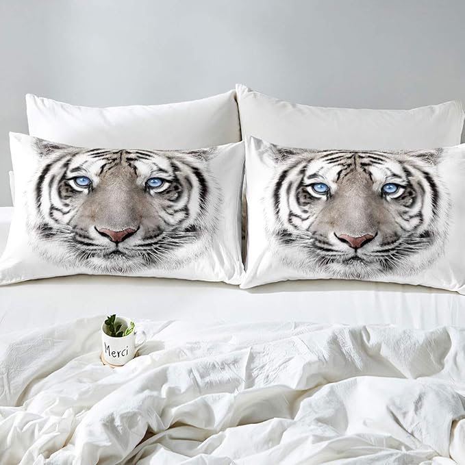 Erosebridal Boys Tiger Comforter Set Queen Size, Wild Animal Print Down Comforter for Boys Girls Teens Adult Bedroom, Grey Tiger Skin Duvet Insert Black White Stripe Bedding Comforters for Bedroom
