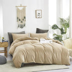 Wellboo Beige Velvet Comforter Sets Full Solid Cream Coffee Fluffy Bedding Comforters Luxury Champagne Flannel Quilts Women Men Light Taupe Fuzzy Blankets Modern Minimalist Khaki Tan Sherpa Plush Bed