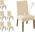 MOSAYT 100% Waterproof Dining Room Chair Covers Set of 6, Super Fit Stretch Jacquard Parson Chairs Slipcovers Removable Washable Chair Seat Protectors for Home, Kitchen, Banquet (Beige - XL)
