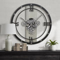 Micasso 24 inch Large Real Moving Gears Wall Clock: Black Industrial Steampunk Roman Numeral Clock - Modern Wall Decor for Living Room/Entryway/Office