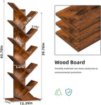 10 Tier Tree Book Shelf, Floor Standing Wood Bookshelf for Narrow Space, Storage Organizer Bookshelves for Books/CDs/Magazine, Bookcase with Shelves for Home Office, Living Room - Brown