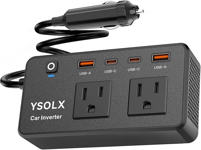 300W Car Power Inverter - YSOLX Dual DC 12V to 110V AC Car Outlet Adapter to Wall Plug, 24W Fast Charging USB-C&USB-A, Portable Charger Converter with for Laptops, Phones