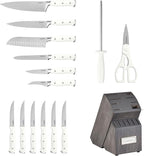 Cuisinart 15-Piece Knife Set with Block, High Carbon Stainless Steel, Forged Triple Rivet, White/Charcoal Gray C77WTR-15PCG