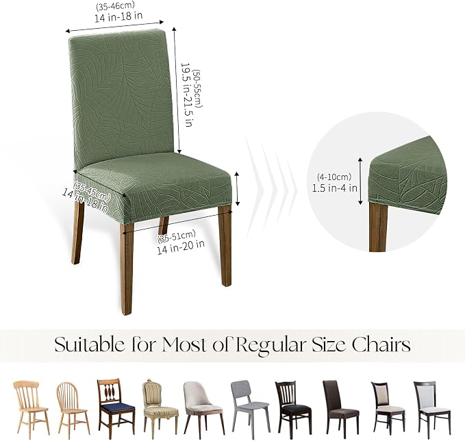 MOSAYT 100% Waterproof Dining Room Chair Covers Set of 2, Super Fit Stretch Jacquard Parson Chairs Slipcovers Removable Washable Chair Seat Protectors for Home, Kitchen, Banquet (Green)