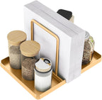 Gold Napkin Holder for Table with Salt and Pepper Shakers Caddy | Metal Napkin Holder, Standing Paper Napkin Storage for Kitchen Dining Table Decor