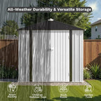 Greesum 8×6FT Outdoor Storage Shed, Metal Patio Storaged Sheds with Lockable Doors, Sheds & Outdoor Storage for Bike, Backyard, Pool and Garden, White